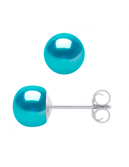 Boucles d'Oreilles Perles de Culture 6-7 mm - 6 Coloris Disponibles - Argent 925 - MARINE