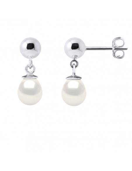 Boucles d'Oreilles Pendantes Perles Poires 6-7 mm - 5 Coloris Disponibles - Argent 925
