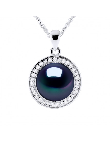 Collier Joaillerie en Argent 925, Oxydes de Zirconium et Perle de Culture 9 mm - 2 Coloris