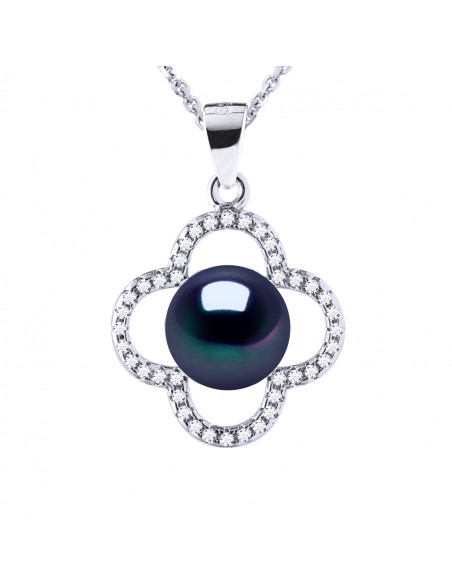 Collier Joaillerie en Argent 925, Oxydes de Zirconium et Perle de Culture 9 mm - 2 Coloris
