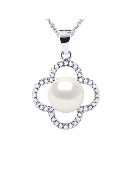 Collier Joaillerie en Argent 925, Oxydes de Zirconium et Perle de Culture 9 mm - 2 Coloris