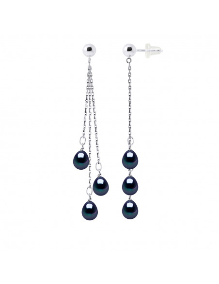 Boucles d'Oreilles Pendantes 6 Perles de Culture - 4 Coloris Disponibles - Argent 925