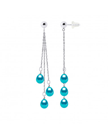 Boucles d'Oreilles Pendantes 6 Perles de...