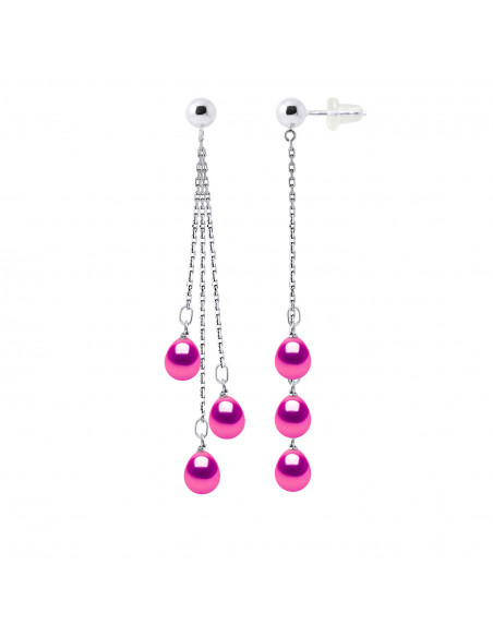 Boucles d'Oreilles Pendantes 6 Perles de Culture - 4 Coloris Disponibles - Argent 925