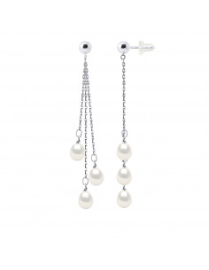 Boucles d'Oreilles Pendantes 6 Perles de Culture - 4...