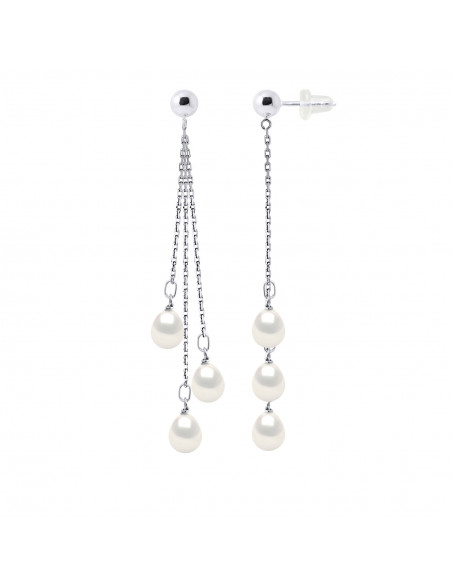 Boucles d'Oreilles Pendantes 6 Perles de Culture - 4 Coloris Disponibles - Argent 925