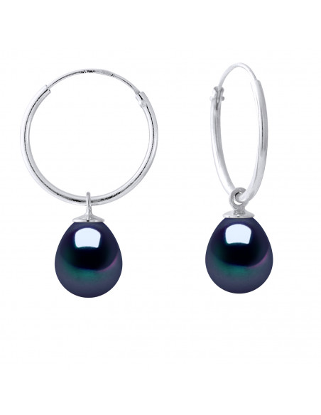 Créoles en Argent 925 et Perles de Culture Poires 9 mm - 5 Coloris