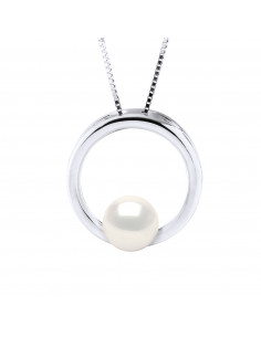 Collier Pendentif Cercle avec Perle de Culture Ronde 9 mm...