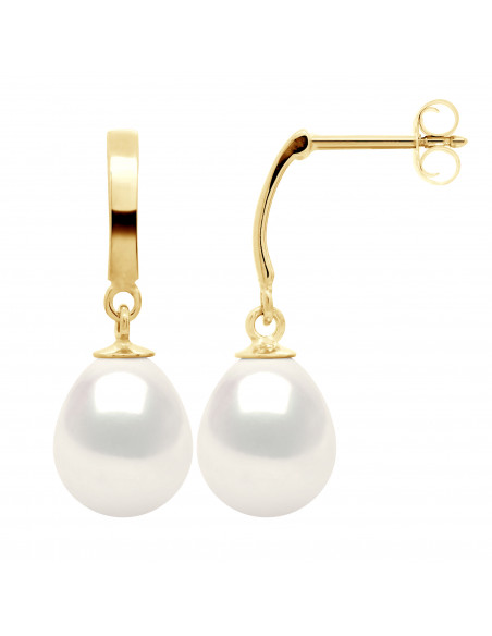 Boucles d'Oreilles Demies Créoles en Or et Perles de Culture 9-10 mm