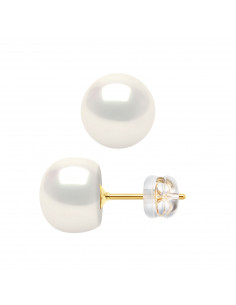 Boucles d'Oreilles en Or et  Perles de Culture Boutons 8...