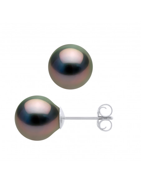 Clous d'Oreilles en Argent 925 et Perles de Tahiti Semi Rondes 8 mm