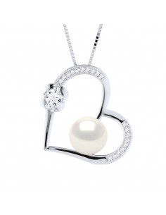 Collier Coeur, Perle de Culture 9 mm et Oxydes de...