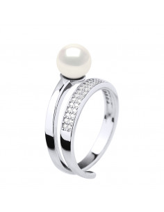 Bague en Argent et Oxydes de Zirconium avec Perle de...