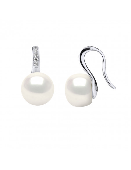 Boucles d'Oreilles Perles de Culture et Oxydes de Zirconium - 2 Coloris - Argent 925