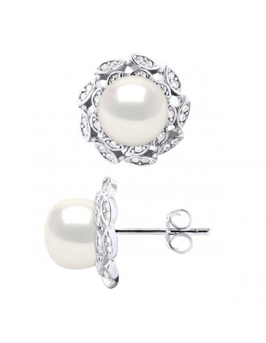 Boucles d'Oreilles Perles de Culture et Oxydes de Zirconium - 2 Coloris - Argent 925