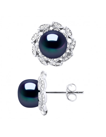 Boucles d'Oreilles Perles de Culture et Oxydes de Zirconium - 2 Coloris - Argent 925