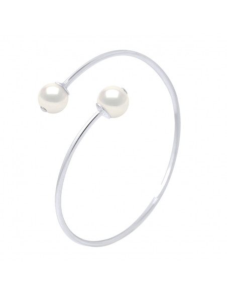 Bracelet Jonc Toi & Moi 2 Perles de Culture Rondes 10-11 mm en Argent 925