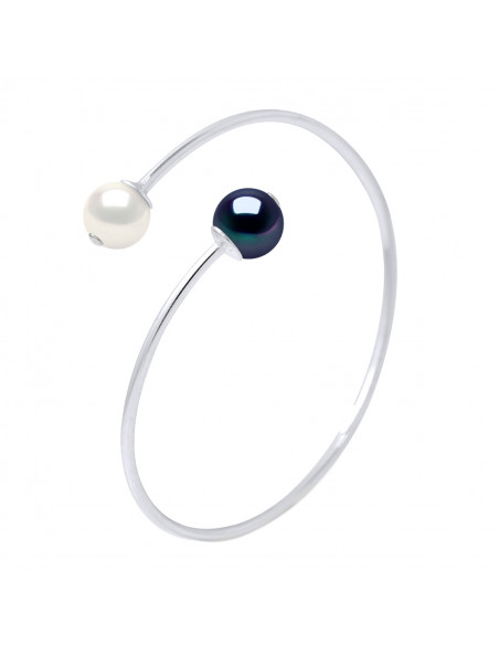 Bracelet Jonc Toi & Moi 2 Perles de Culture Rondes 10-11 mm en Argent 925