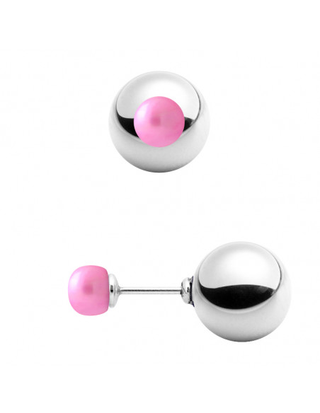 Boucles d'Oreilles RECTO VERSO 12 mm Perles de Culture - 4 Coloris - Argent 925