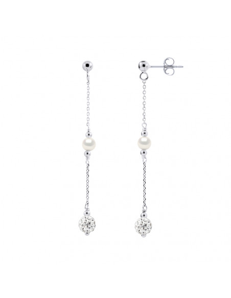 Boucles d'Oreilles Pendantes Perles de Culture - 3 Coloris Disponibles - Argent 925 et Cristal
