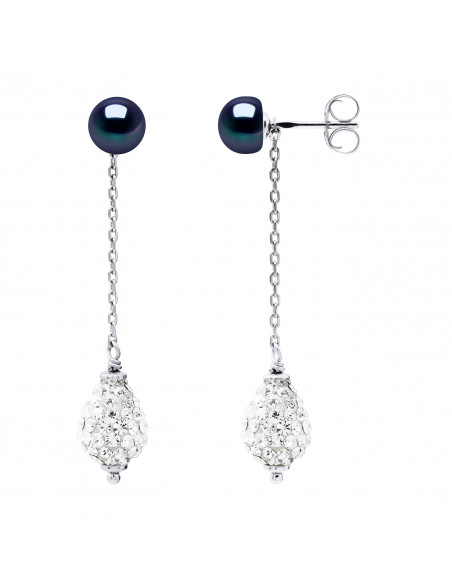 Boucles d'Oreilles Perles de Culture en Argent 925 et Cristal Préciosa - 2 Coloris