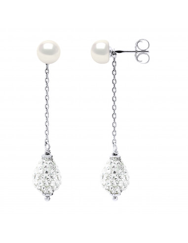 Boucles d'Oreilles Perles de Culture en Argent 925 et Cristal Préciosa - 2 Coloris