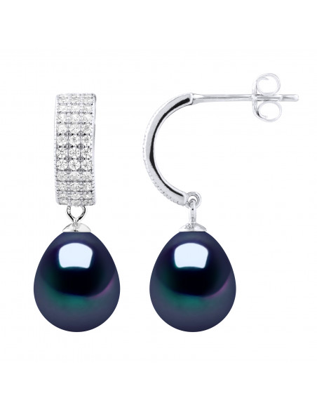 Boucles d'oreilles Demies Créoles Perles de Culture et Oxydes de Zirconium - 2 Coloris - Argent 925