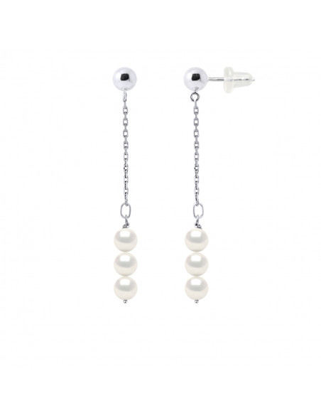Boucles d'Oreilles Pendantes 6 Perles de Culture Rondes - 5 Coloris - Argent 925