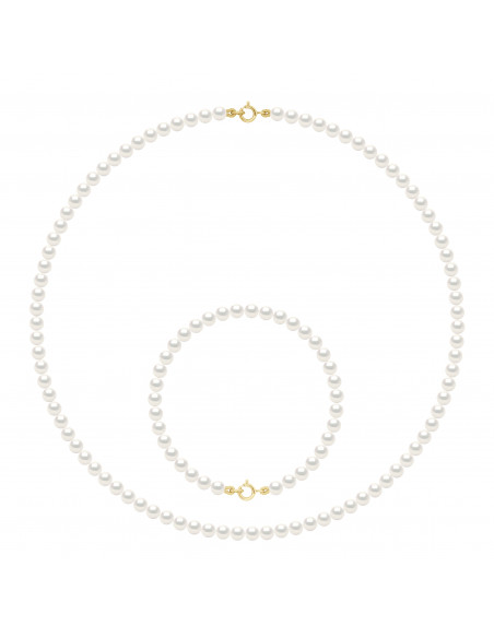 Parures Rang de Perles Collier et Bracelet Perles de Culture 4 mm - Fermoir Or - 8 Coloris