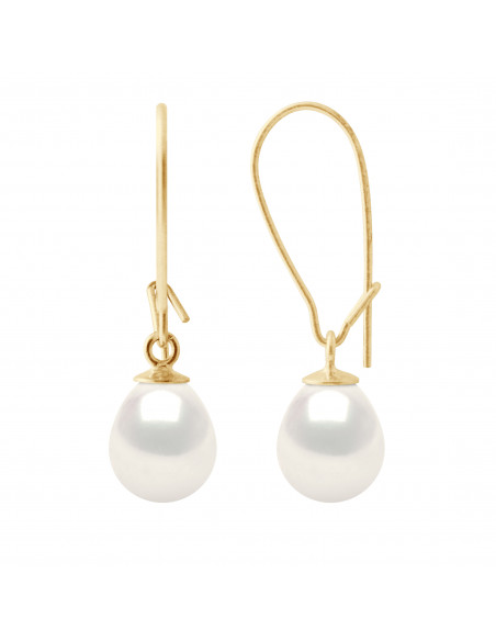 Boucles d'Oreilles Pendantes en Or et Perles de Culture 8 mm - 2 Coloris