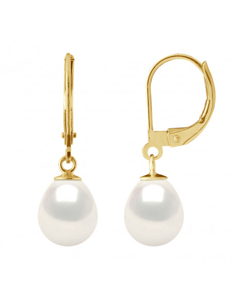 Boucles d'Oreilles Pendantes en Or et Perles de Culture Poires 8 mm - 2 Coloris