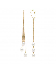 Boucles d'Oreilles Pendantes en Or et Perles de Culture...