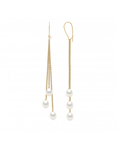 Boucles d'Oreilles Pendantes en Or et Perles de Culture Poires 6 mm - 2 Coloris