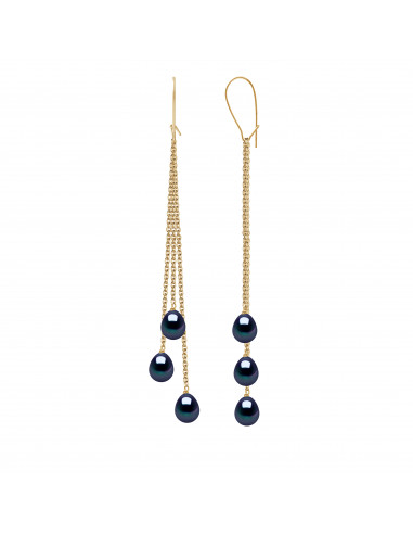 Boucles d'Oreilles Pendantes en Or et Perles de...