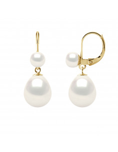 Boucles d'Oreilles Pendantes Duo en Or et Perles de...