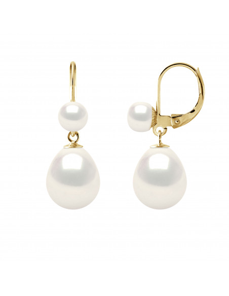 Boucles d'Oreilles Pendantes Duo en Or et Perles de Culture - 2 Coloris