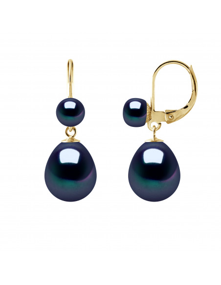 Boucles d'Oreilles Pendantes Duo en Or et Perles de Culture - 2 Coloris