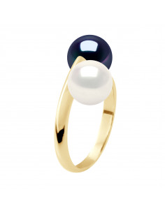 Bague Jonc Toi et Moi en Or et Perles de Culture Rondes 7 mm