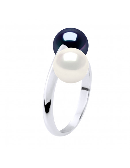 Bague Jonc Toi et Moi en Or et Perles de Culture Rondes 7 mm