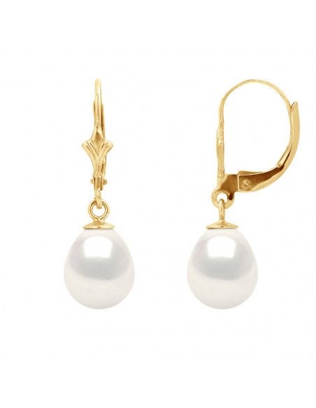 Boucles d'Oreilles Pendantes en Or et Perles de Culture Poires 7 mm - 2 Coloris
