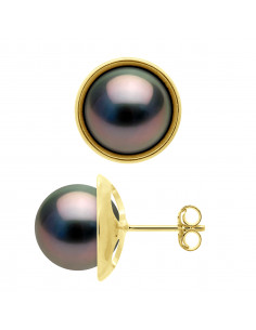 Clous d'Oreilles en Or et Perles de Culture Rondes 9 mm