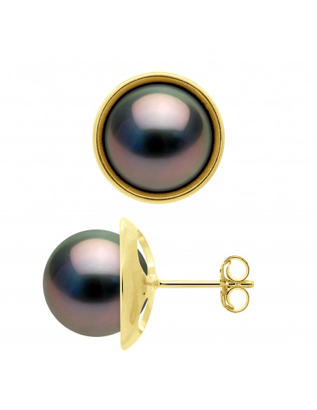 Clous d'Oreilles en Or et Perles de Culture Rondes 9 mm