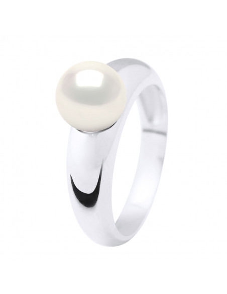 Bague Jonc et Perle de Culture Ronde 8 mm en Argent 925 - 2 Coloris