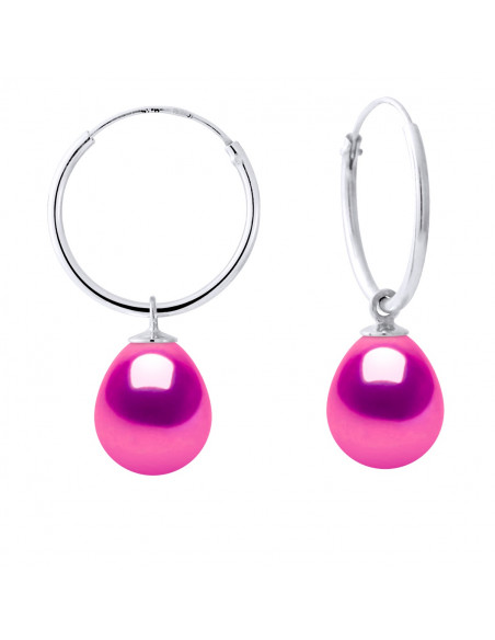 Créoles en Argent 925 et Perles de Culture Poires 9 mm - 5 Coloris