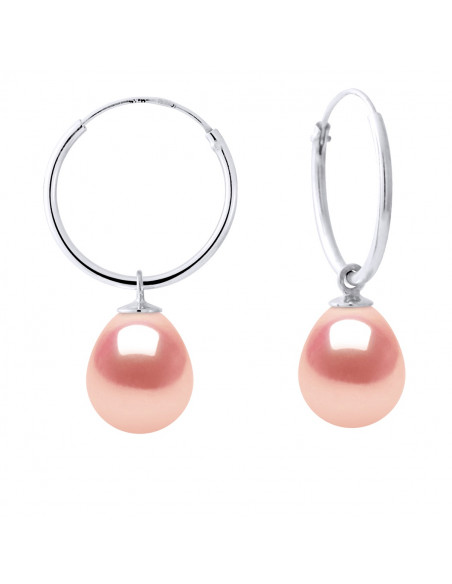 Créoles en Argent 925 et Perles de Culture Poires 9 mm - 5 Coloris