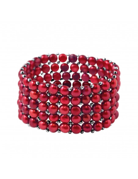 Bracelet Manchette 5 Rangs Perles de Culture 4 mm - 6 Coloris