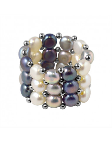 Bague 3 Rangs Perles de Culture 4 mm - 6 Coloris