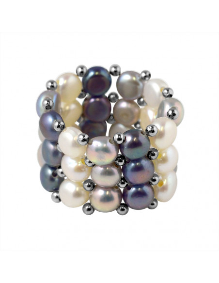 Bague 3 Rangs Perles de Culture 4 mm - 6 Coloris