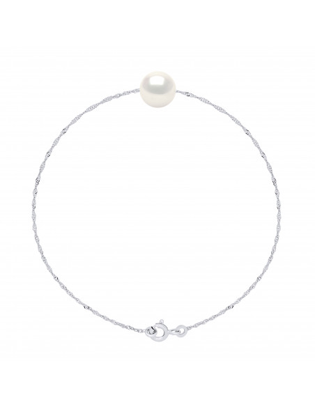 Bracelet Chaîne Singapour et Perle Ronde 7 mm en Argent 925 - 7 Coloris