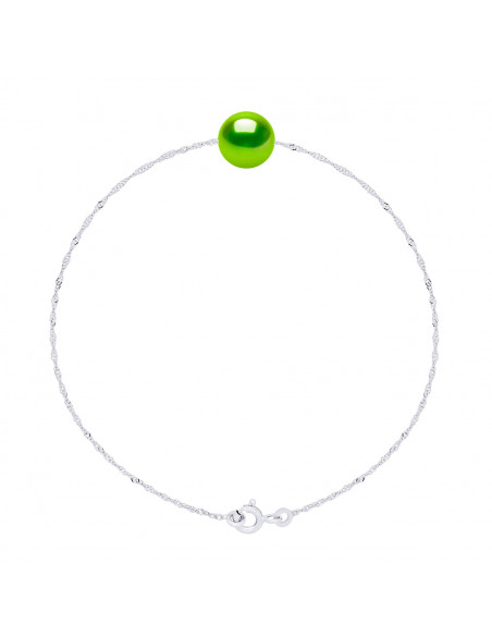 Bracelet Chaîne Singapour et Perle Ronde 7 mm en Argent 925 - 7 Coloris
